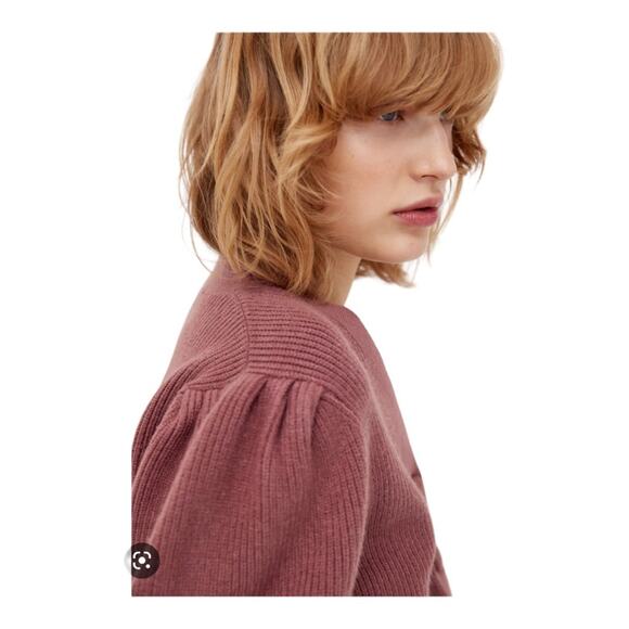 Zara mauve cropped rib knit cardigan size Small - Picture 3 of 10